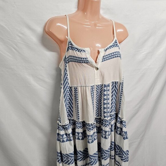 Meo Meli Flared Layered Strappy Maxi Sun Dress Women One Size White Blue Cotton - Picture 2 of 11